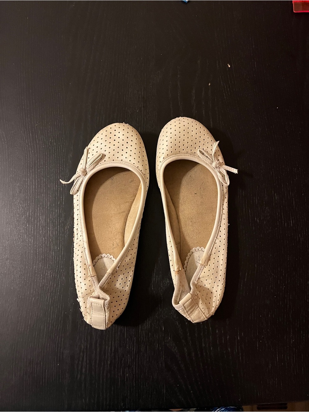 Limited Too Beige Perforated Ballet Flats with Bow Detail